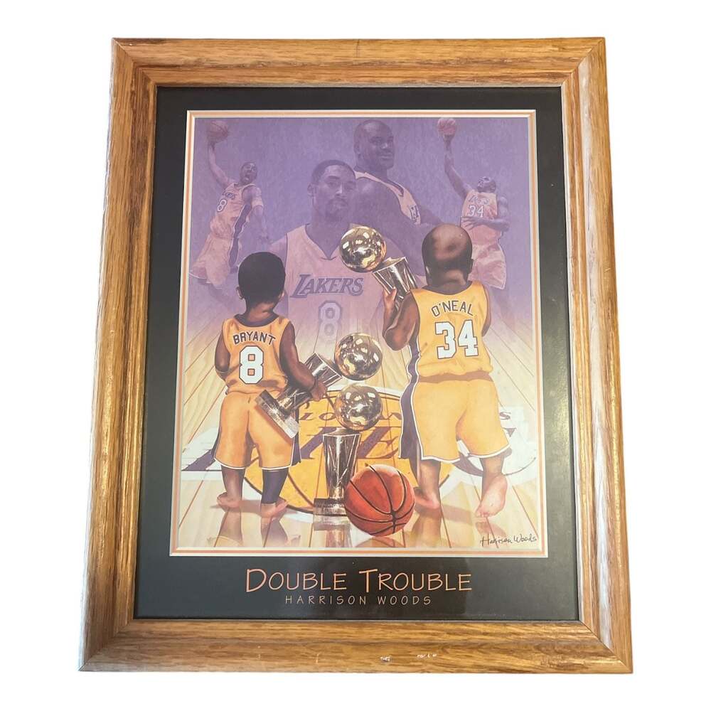 Harrison Woods Double Trouble Kobe Bryant & Shaquille O'Neal Lakers Framed